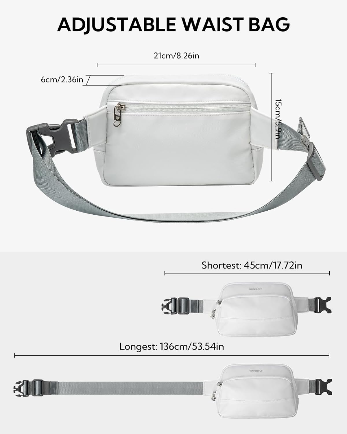 WATERFLY Waist Packs Fanny Pack: 2L Fashion Crossbody Bum Bags for Women Men Casual Waist Bag for