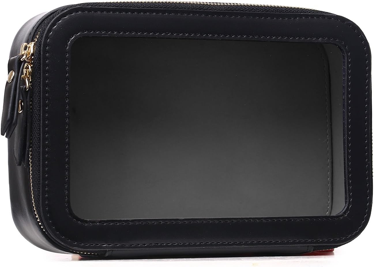 Clear Makeup Bag Small Cosmetic & Toiletry Bag Waterproof Travel Case Women's Pouch Organizer Makeup Bag for Car with Zipper (Black, Small)