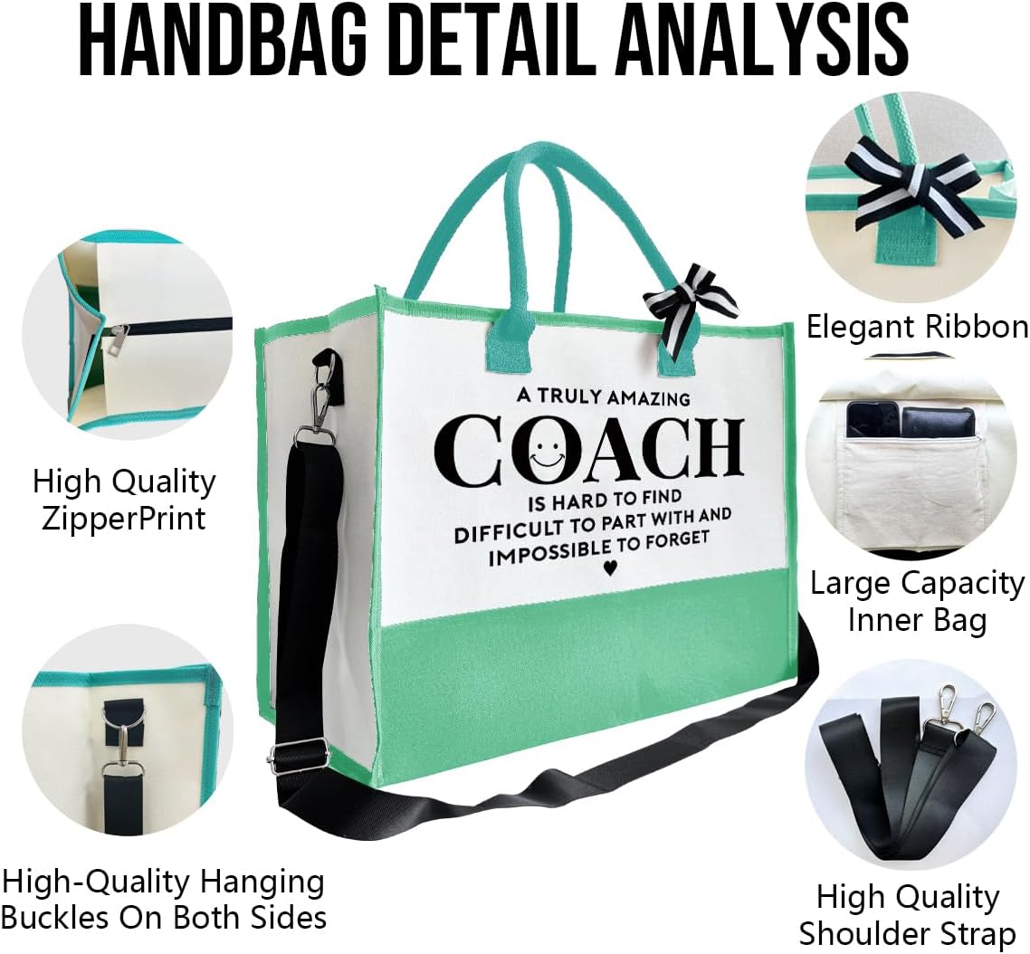 Amazing Coach Tote Bag, Women's Canvas Handbags, Shoulder Beach Bag, Thank You Gift for Female Coach, Gifts for Female Coaches, Canvas Tote Bag With Zipper, Makeup Bag H1
