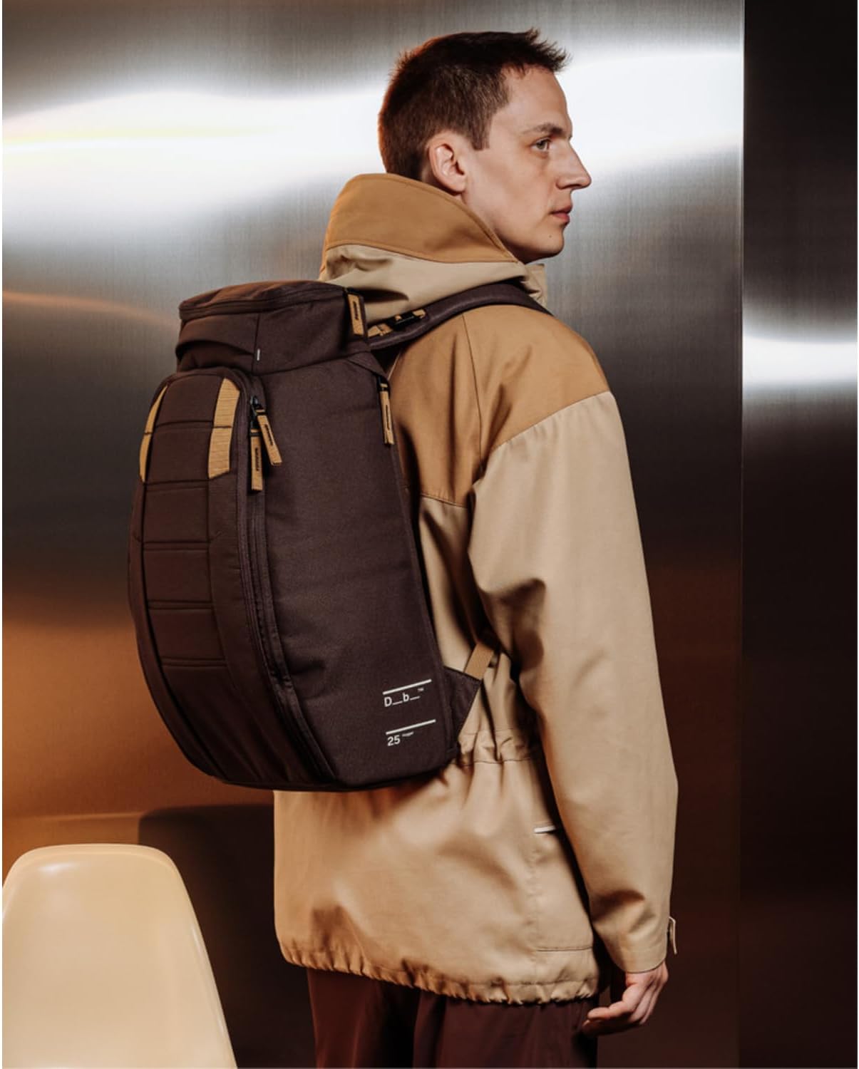 Db Journey The Hugger - Durable Travel Backpack with Laptop Compartment for Work & Gym, Luggage Backpack with Roller Bag Attachment, Full-Zip Main Compartment, 25L - Espresso