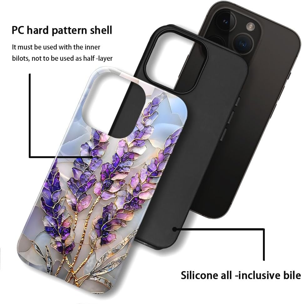Case for iPhone 16 Pro - Slim Fit Anti-Scratch Phone Case for Girl Women - Lavender Stained Glass Purple Floral (Glossy)