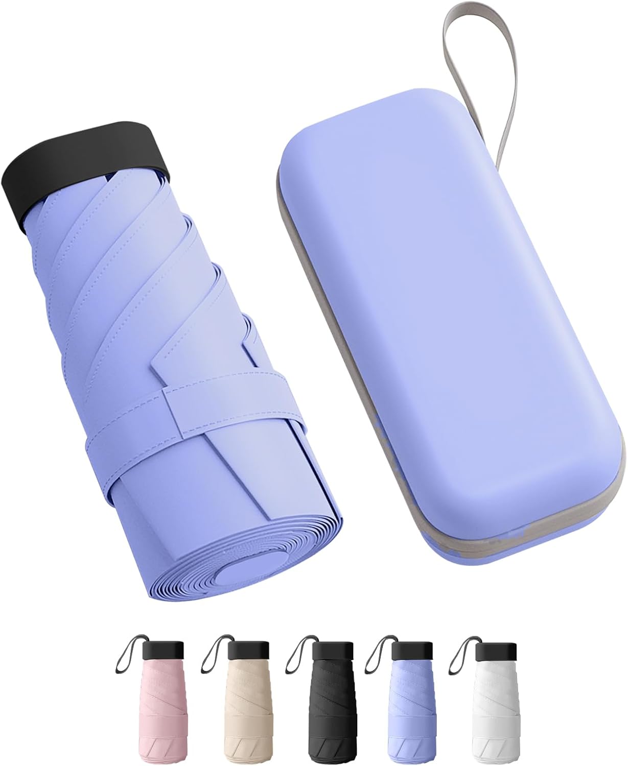 Travel Mini Folding Compact Umbrella with Case, 8 Ribs Lightweight Portable, Small Sun & Rain Pocket Umbrella for Girls and Women