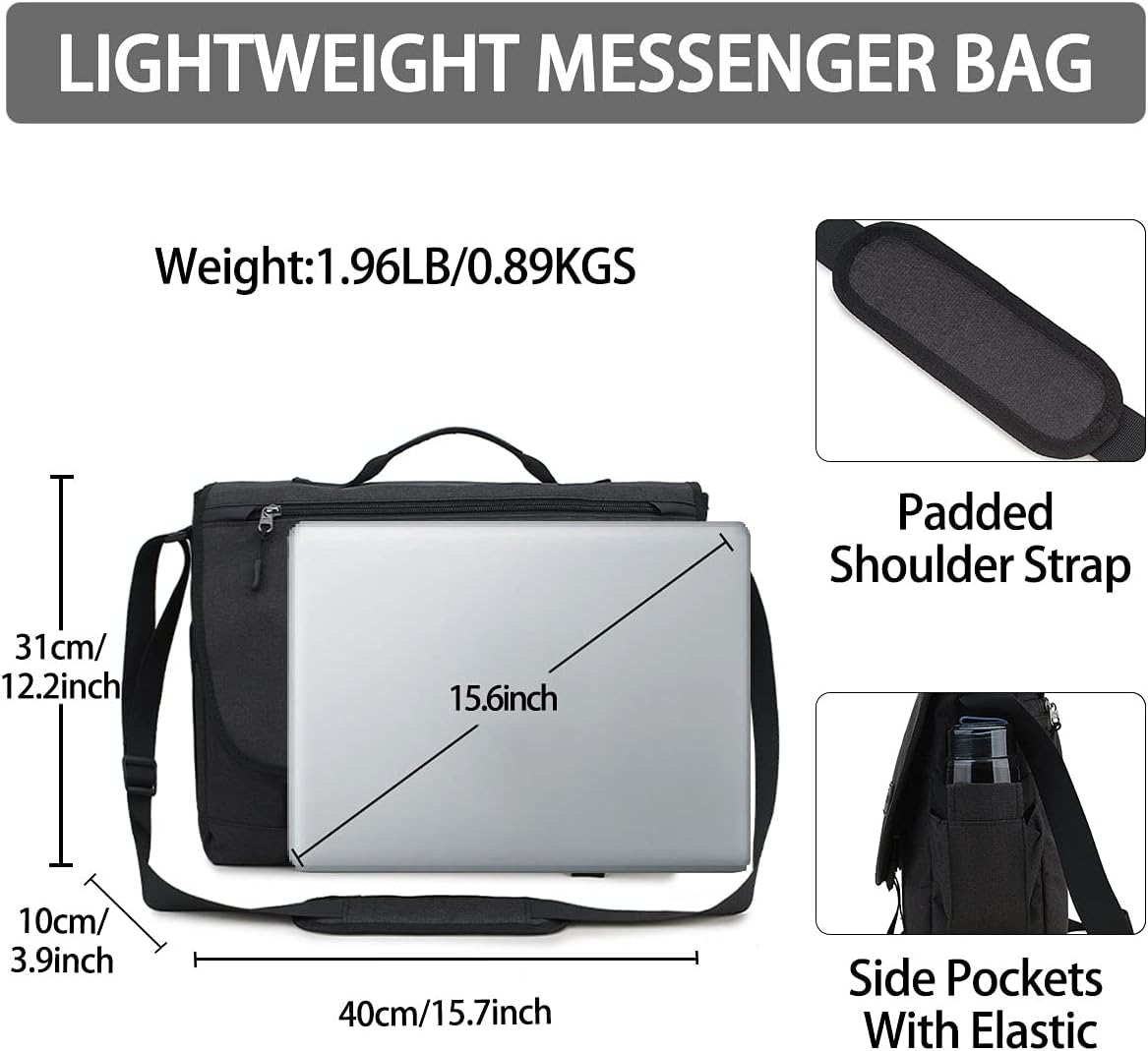 RAVUO Messenger Bag for Men, Water Resistant Lightweight Satchel 15.6 17 Inch Laptop Bags Shoulder Bookbag