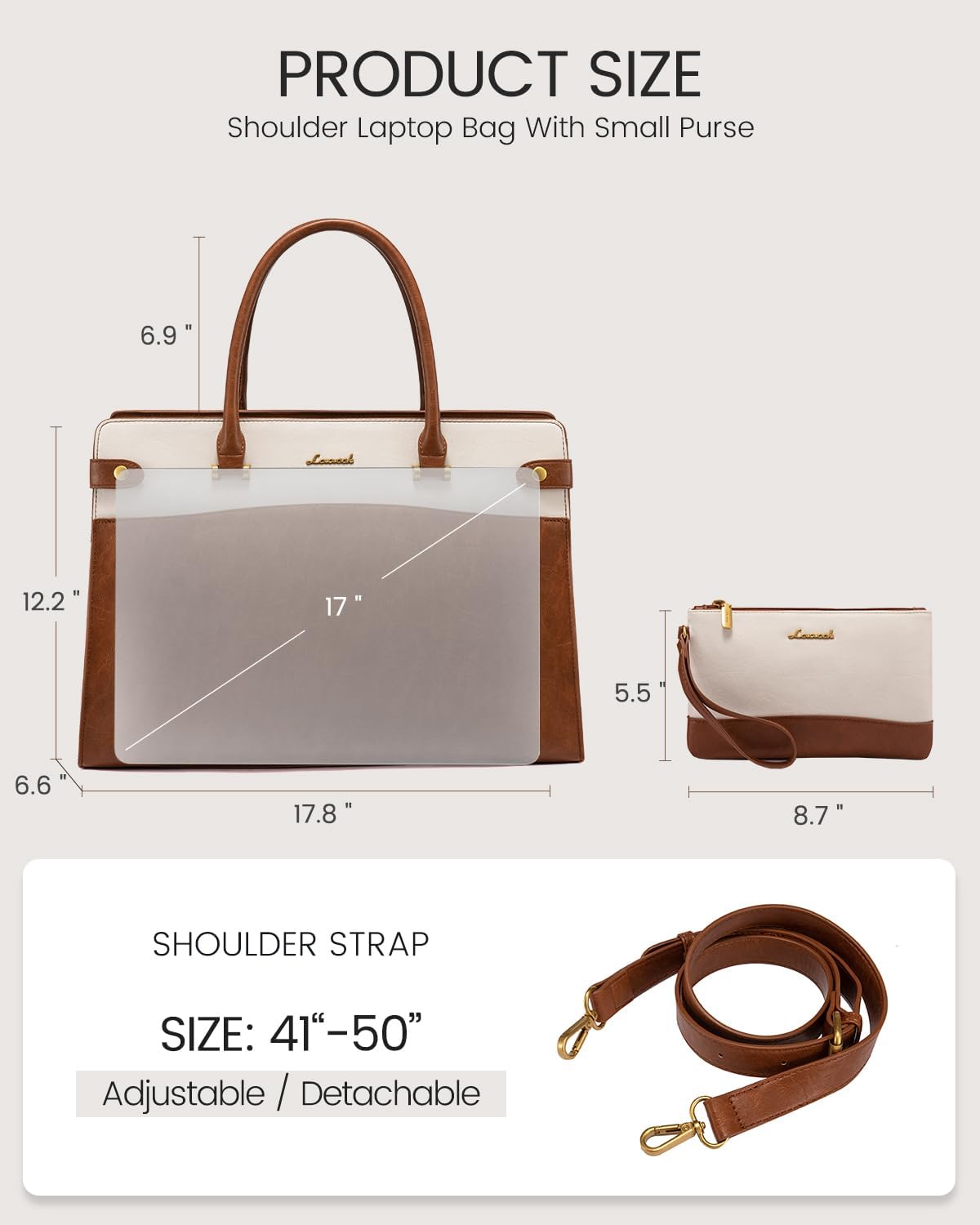 LOVEVOOK 17 Inch Laptop Tote Bag For Women Teacher Work Bag, Vintage Waterproof Leather Computer Bags For Laptops For Women, Laptop Purse Business Professional Briefcase Office Large Shoulder Handbag