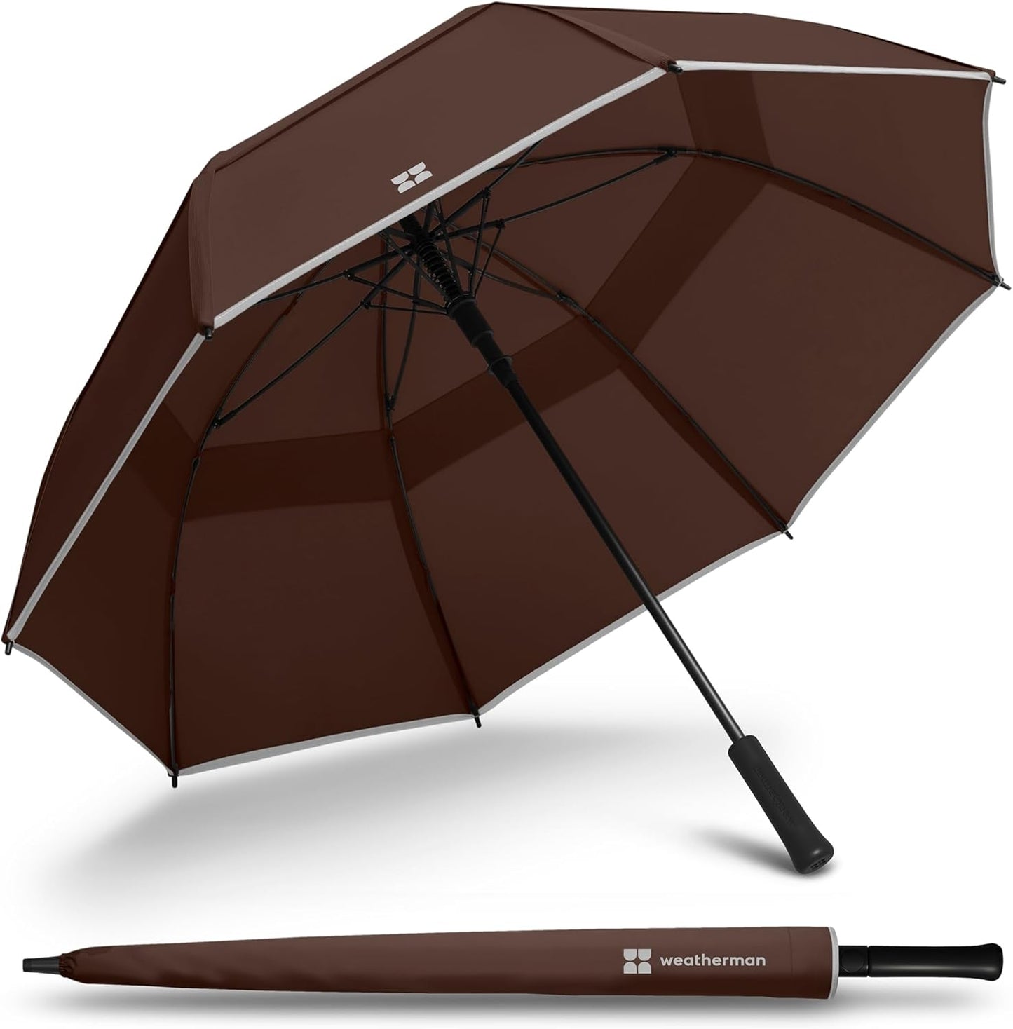 Weatherman Umbrella - Stick Umbrella - Windproof Umbrella Resists Up to 55 MPH Winds (Shaved Chocolate)