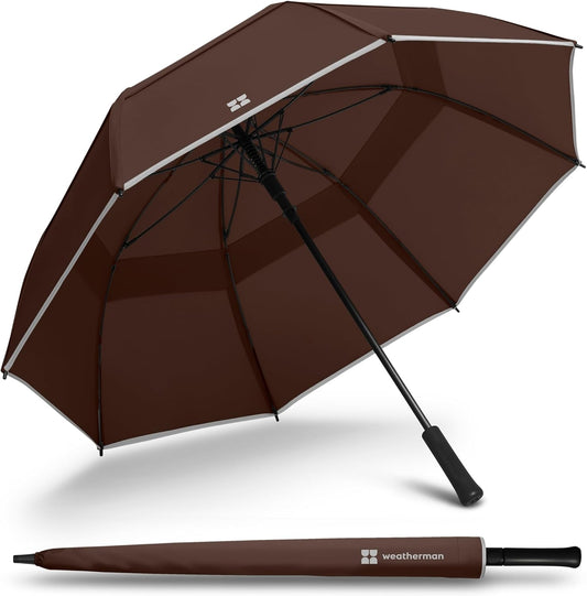 Weatherman Umbrella - Stick Umbrella - Windproof Umbrella Resists Up to 55 MPH Winds (Shaved Chocolate)