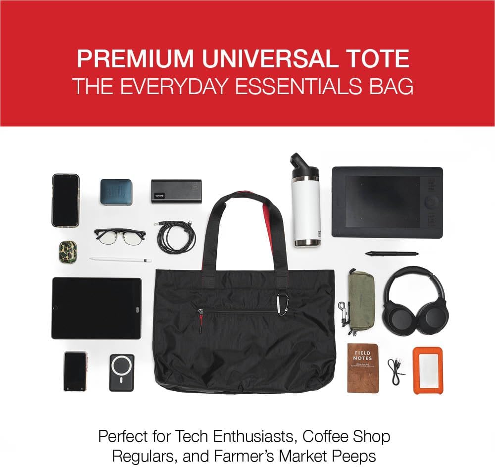 Universal Tote Bag, Foldable Nylon Shoulder Bag for Work and Errands - Water Bottle Holder, Multiple Pockets