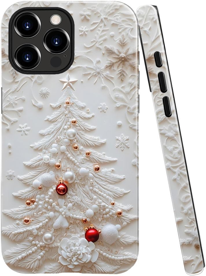 Case for iPhone 12 Pro Max - Slim Fit Anti-Scratch Phone Case for Girl Women - Christmas Tree White (Glossy)
