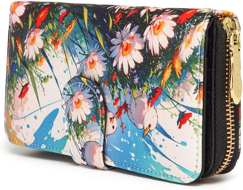 Women Wallet Card RFID For Womens Holder Blocking Credit Small Zipper Purse Pocket Bifold Slim Coin ID Ladies Wristlet Clutch Large Capacity Window Case Travel Zip Women's