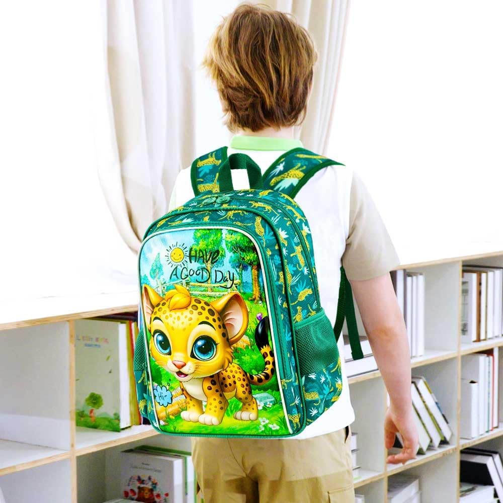 gxtvo 3PCS Boys Leopard Bookbag, 16" Kids Backpack with Lunch Box, Water Resistant Elementary Preschool Toddler School Bag