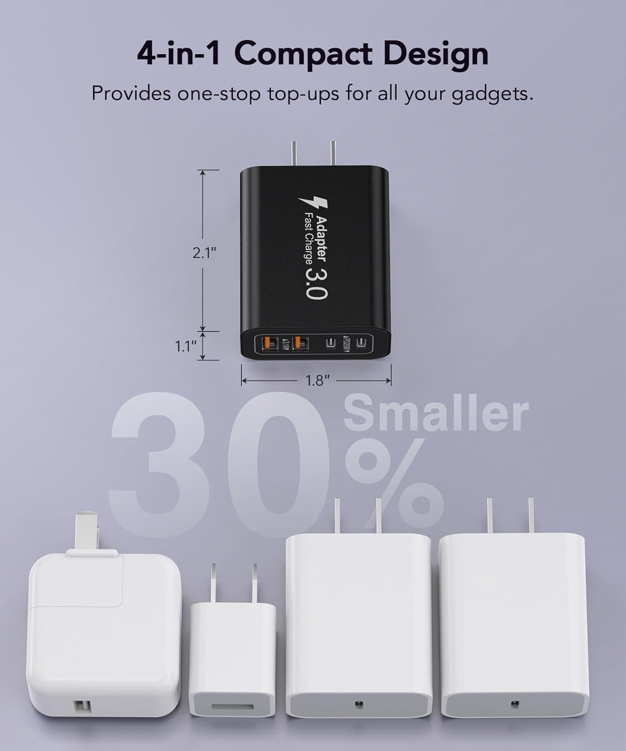 40W USB C Charger Block, 2-Pack 4-Port Type C Fast Charging Brick Dual PD&QC Wall Plug Adapter Power Brick for iPhone 13/14/15/16/17/Pro Max/Plus/iPad/Airpods/iwatch/Samsung Galaxy (Black)