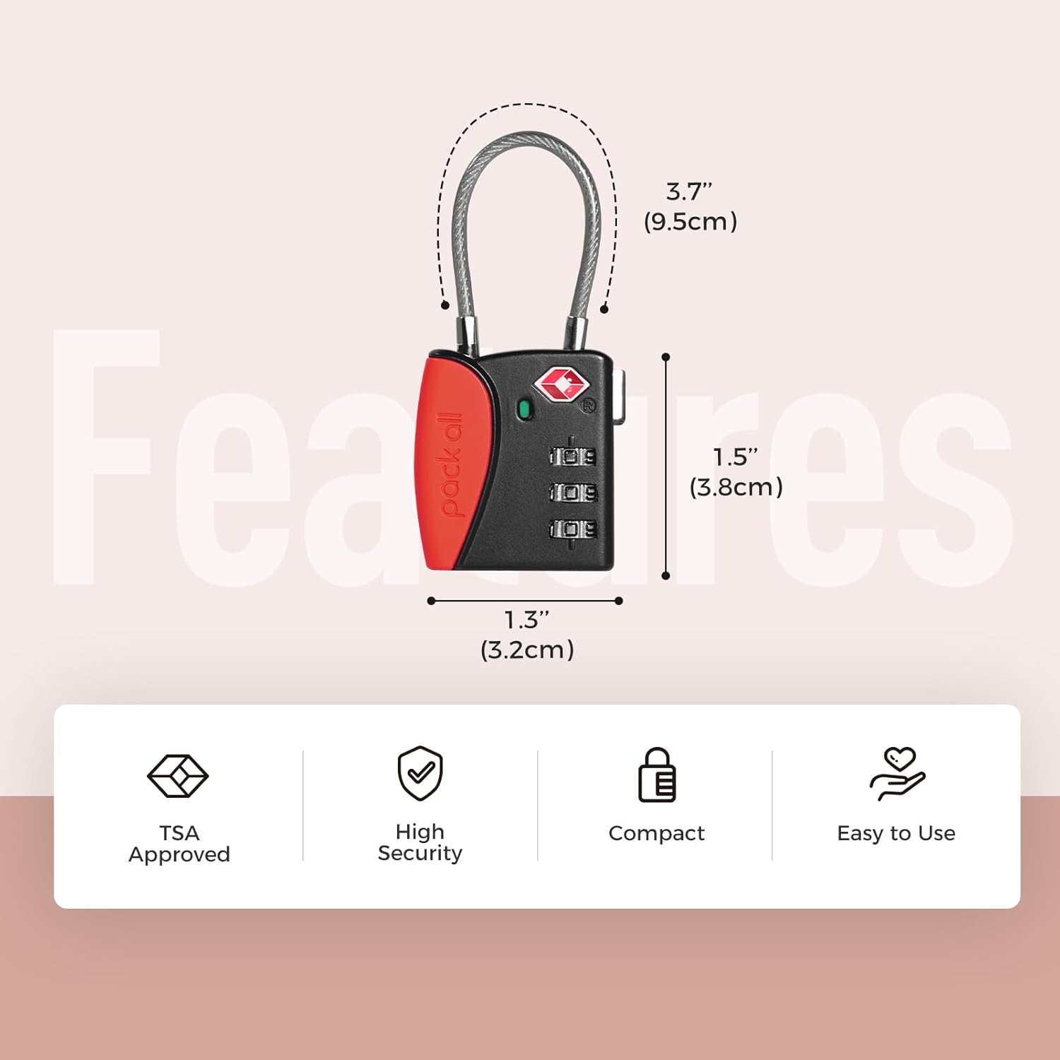 pack all TSA Approved Cable Luggage Locks, 3 Digit Combination Padlocks, Travel Lock for Suitcases