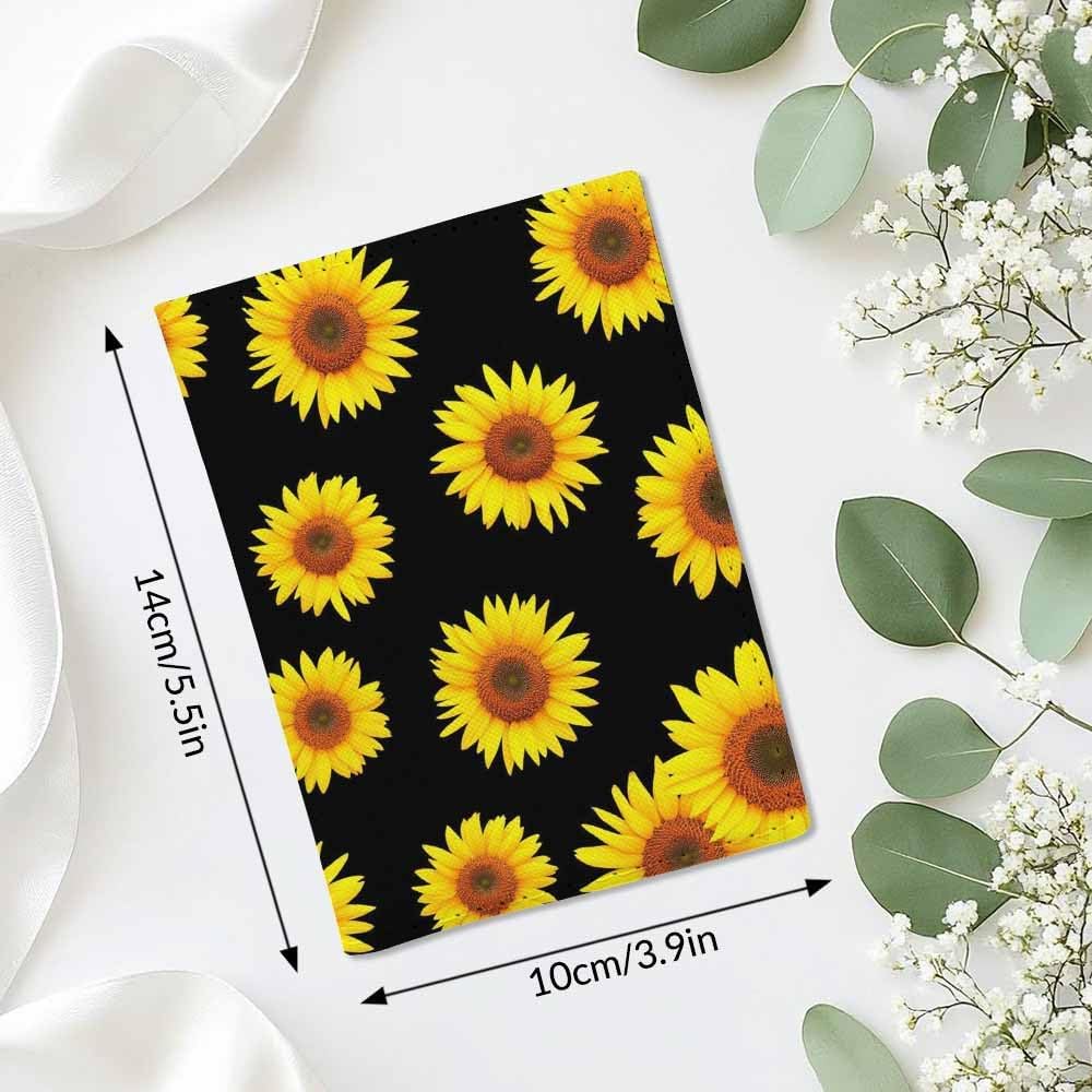 Sunflower Passport Holder for Travel Yellow Bloom Floral Petals PU Leather Passport Cover Wallet Cute Passport Card Holder for Women and Men