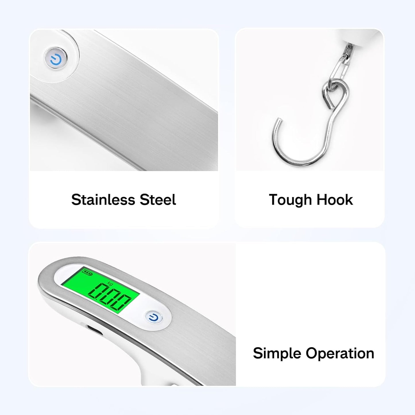 Rechargeable Luggage Scale with Hook & Type-C Port - Portable, Digital, High-Precision, and Ideal for Backpacks, Suitcases, and Carry-Ons - Up to 110lb/50kg Capacity -Hook