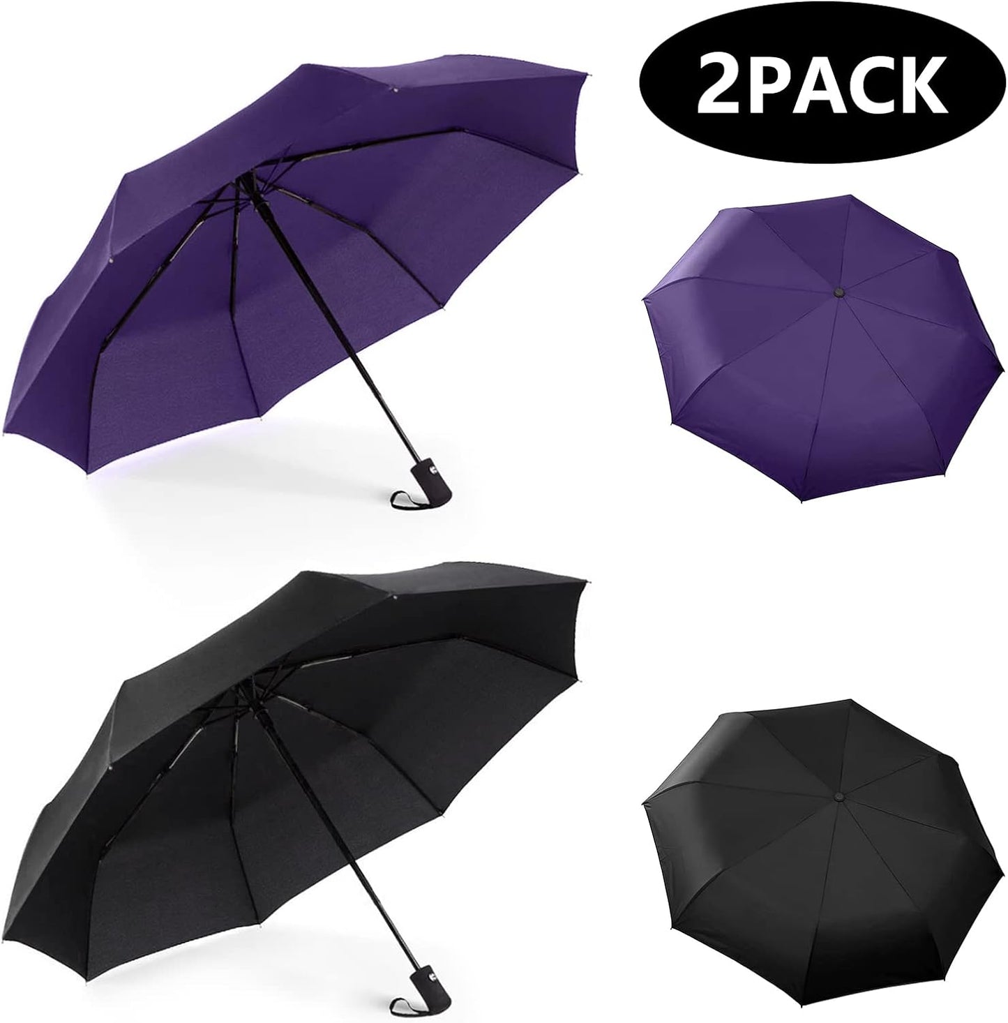 RONIARE 2 Packs Travel Umbrellas for rain Windproof Compact Umbrella Folding Small Strong and Portable Automatic Open and Close - Men and Women