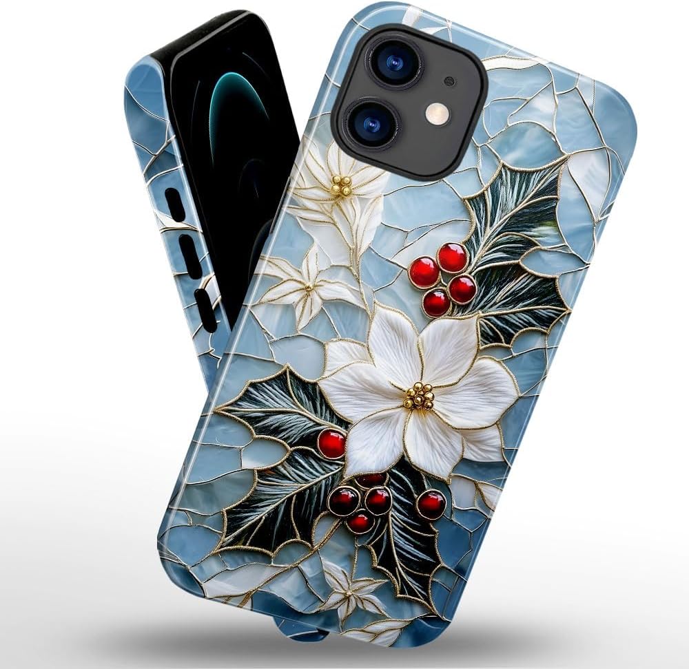 Case for iPhone 11 - Slim Fit Anti-Scratch Phone Case for Girl Women - Christmas Holly Elegant Winter Floral (Glossy)
