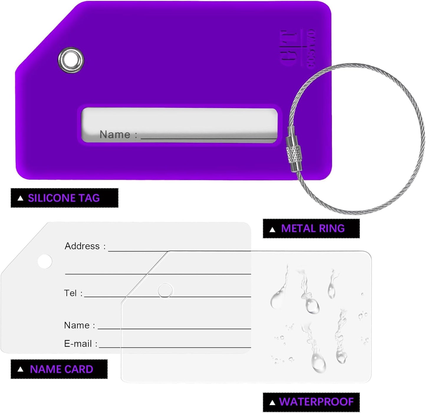 Gostwo 2 Pack Silicone Luggage Tags for Suitcases, 26 Initial Letter Baggage Labels Handbag School Bag Suitcase Instrument Tag with Stainless Steel Loop(Purple) (Letter K)