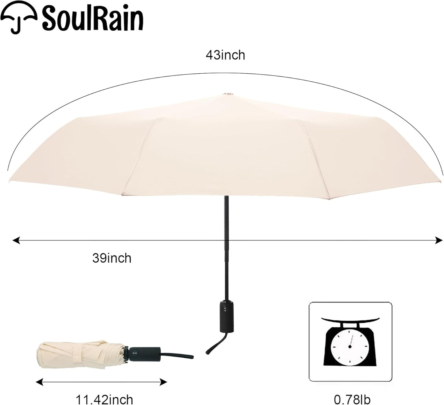 SoulRain Travel Umbrella - Compact Umbrella for Rain - Perfect Large Auto Folding Umbrella - Ideal Car umbrella, Small umbrella, and Travel Companion