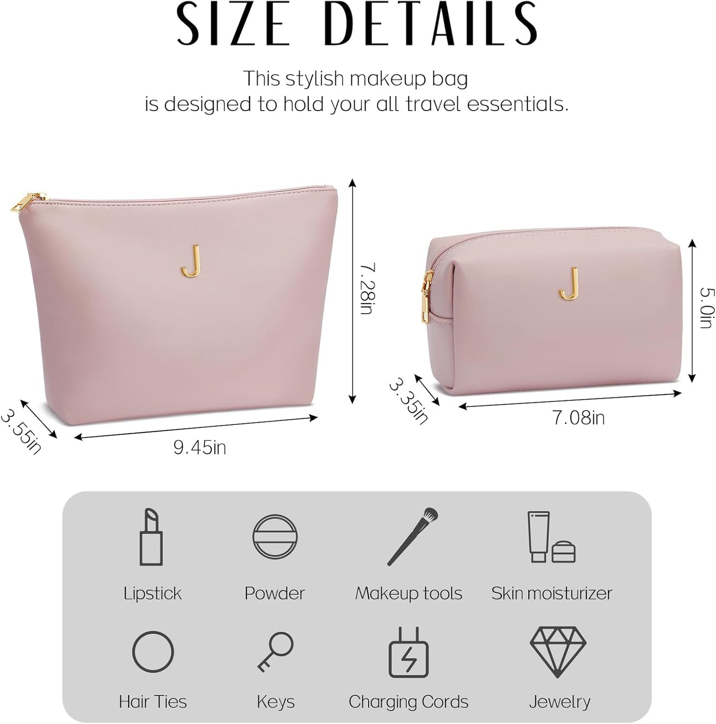 Women Gifts | Initial Makeup Bag Set for Girl Personalized Gifts for Bridesmaid Friend Graduation
