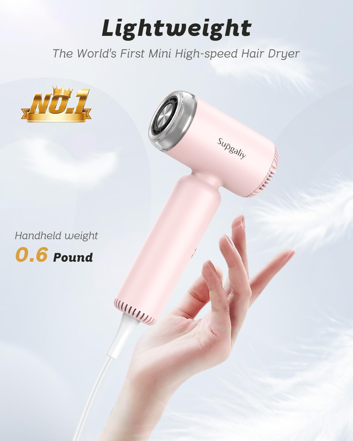 Hair Dryer - Mini HairDryer, Ionic High-Speed Motor for Fast Drying, Portable Lightweight Blow Dryer, Quiet Blowdryer with Magnetic Curly Diffuser & Concentrator for Home Travel ONLY 110V