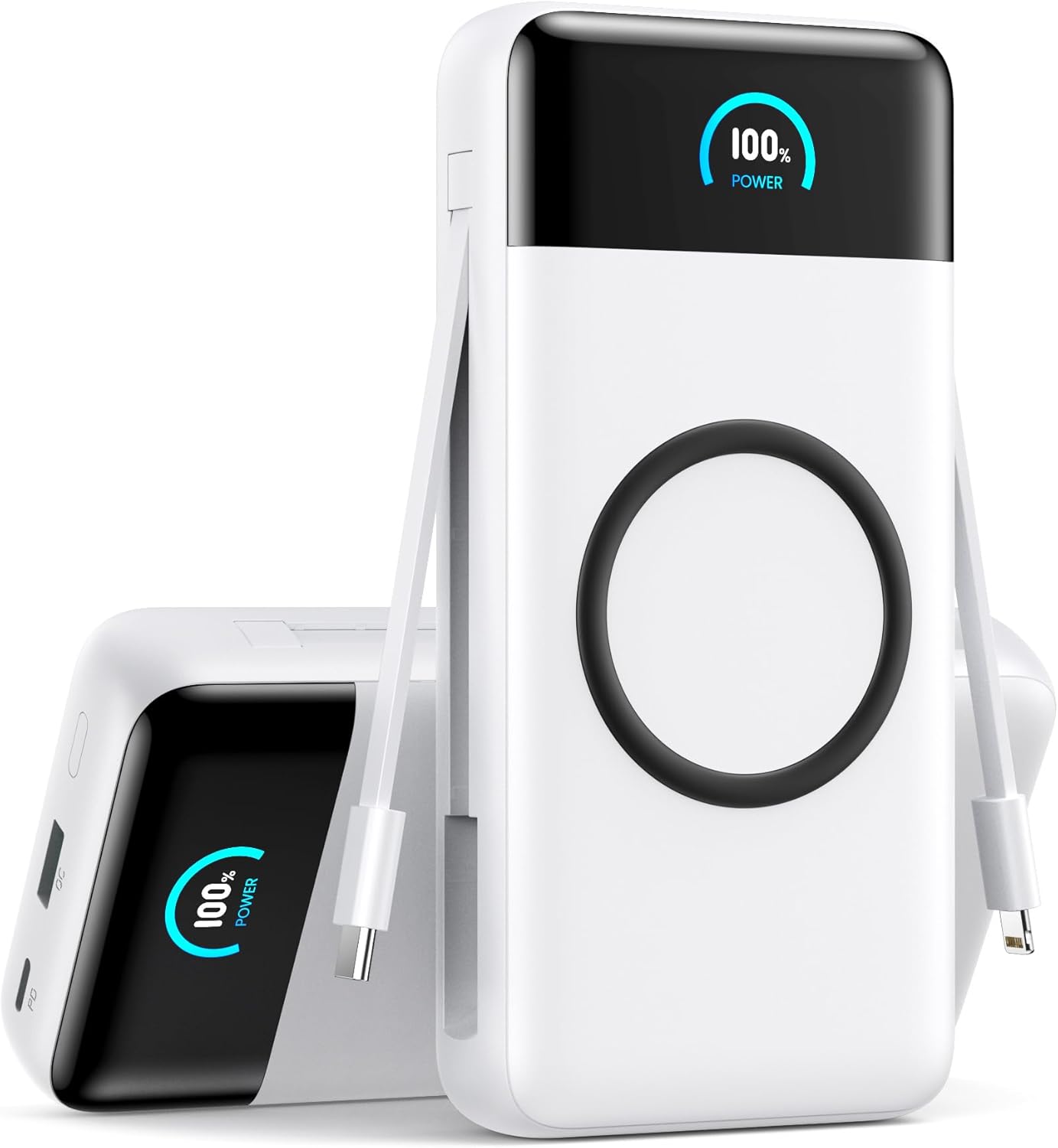 Wireless Portable Charger 40800mAh with Built-in Cables, 15W Wireless Charging USB C Power Bank, 25W PD QC 4.0 5 Outputs Travel Essential Battery Pack for iPhone 17/16/15/14/13, Samsung, Android etc