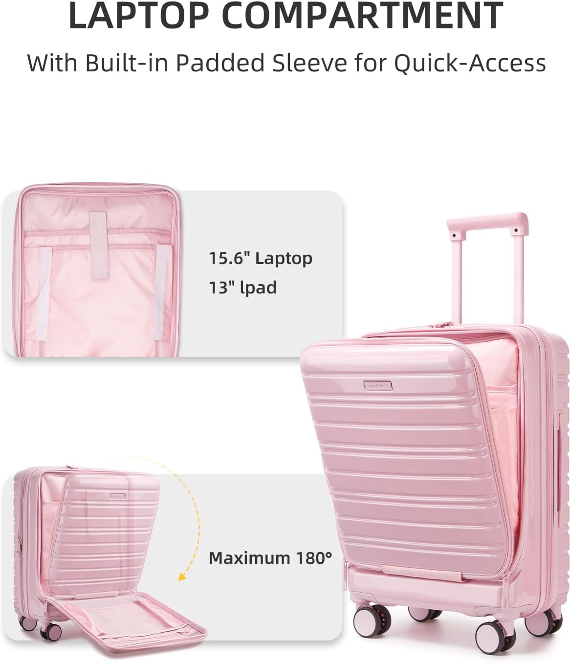 LARVENDER Carry On Luggage 22x14x9 Airline Approved, 20 Inch Expandable PC+ABS Hardside Carry On Luggage with Front Pocket Spinner Wheels TSA Lock for Women Men (Pink)