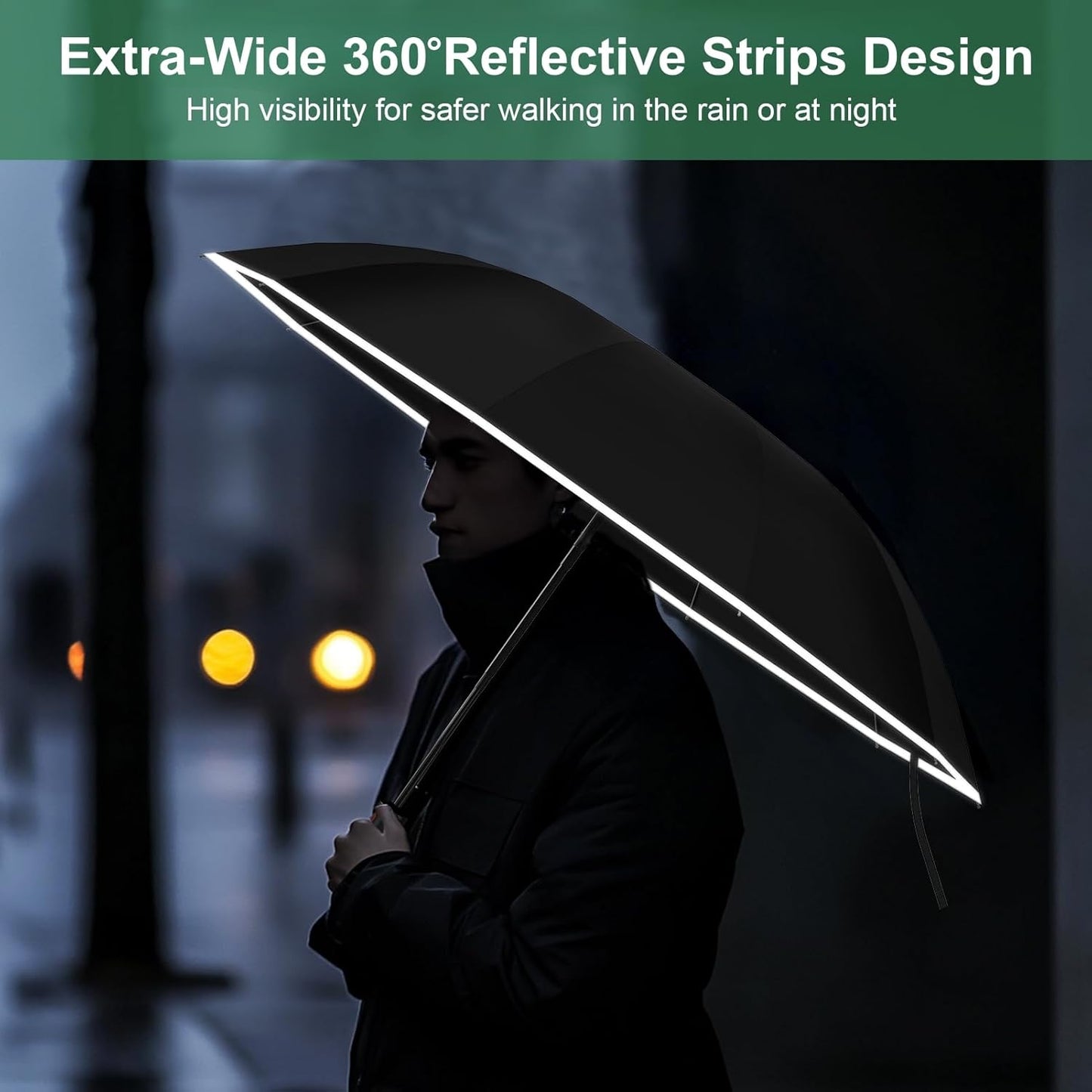 4-in-1 Inverted Travel Umbrella Compact, Automatic Large Umbrellas for Rain & Sun, Portable Windproof Umbrella for Backpack, Reverse Folding Umbrella for UV with Reflective Strips,Lightweight, Black
