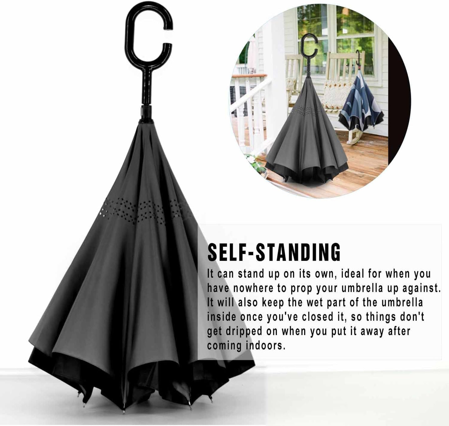 SIEPASA 49/56 Inch Inverted Reverse Upside Down Umbrella, Extra Large Double Canopy Vented Windproof Waterproof Stick Golf Umbrellas with C-shape Handle.