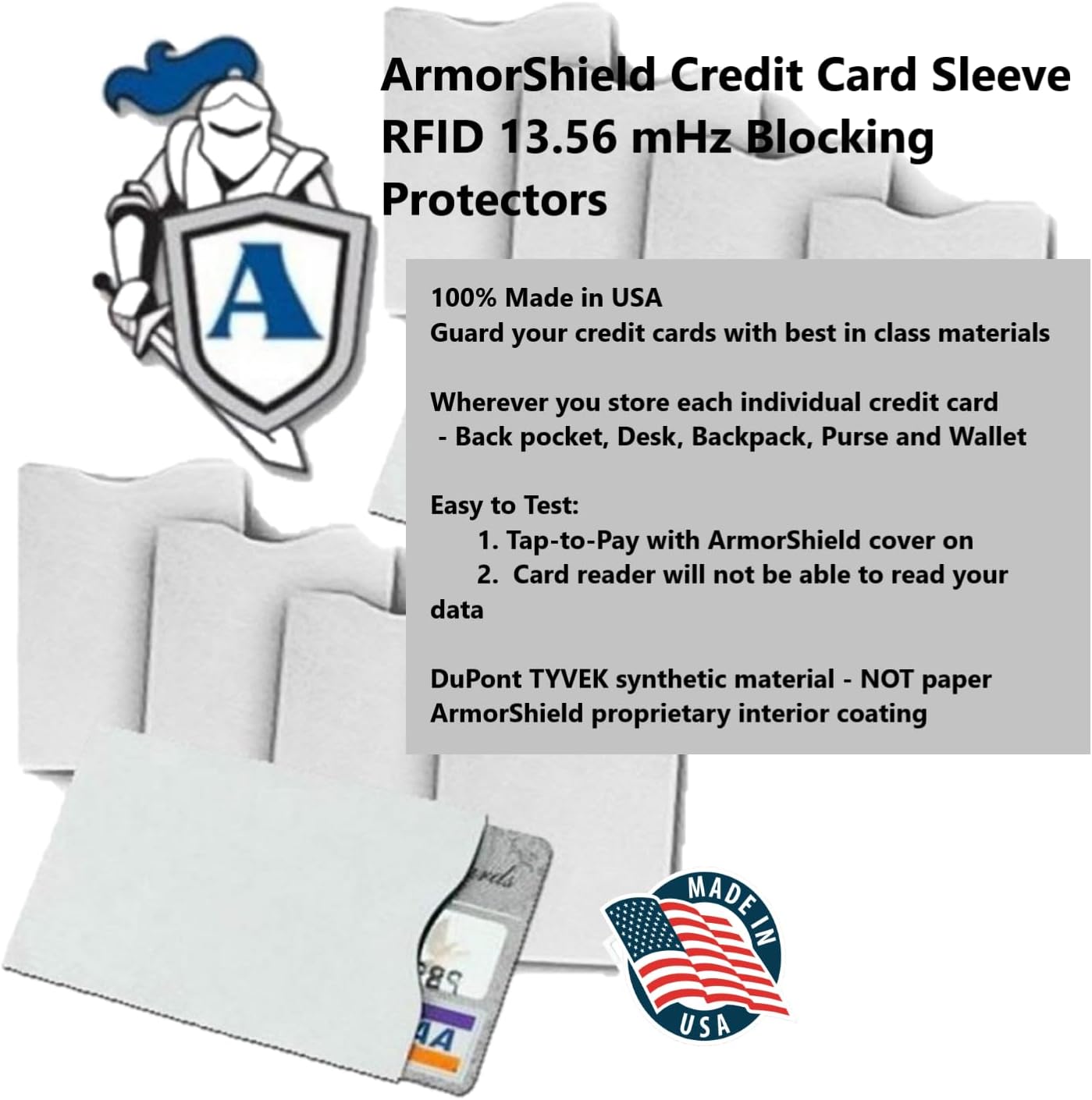 Semper Paratus Gear TYVEK Credit Card Sleeves 100% MADE IN USA - Anti-theft for Travel wallet, purse. ArmorShield Your Identity (10PAK)