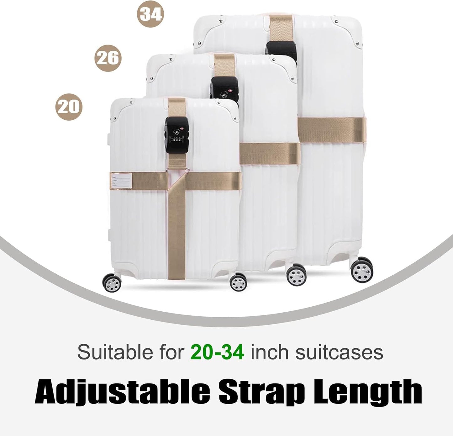 Luggage Straps TAS,Travel Strap with Name tag,Easy to Identify,Luggage Straps TSA Approved with Lock,Combination Luggage Lock with Adjustable Length,Compatible with 20-34 inch Luggage(Khaki 1 Pack)