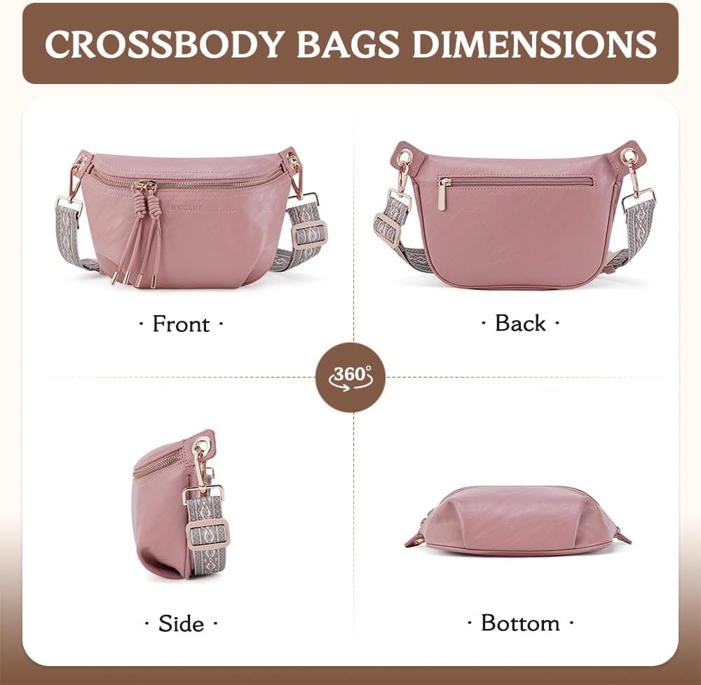 HKCLUF Fanny Pack Crossbody Bags for Women Pu Leather Belt Bag Waist Pack Causal Chest Bum Bag With 2 Straps