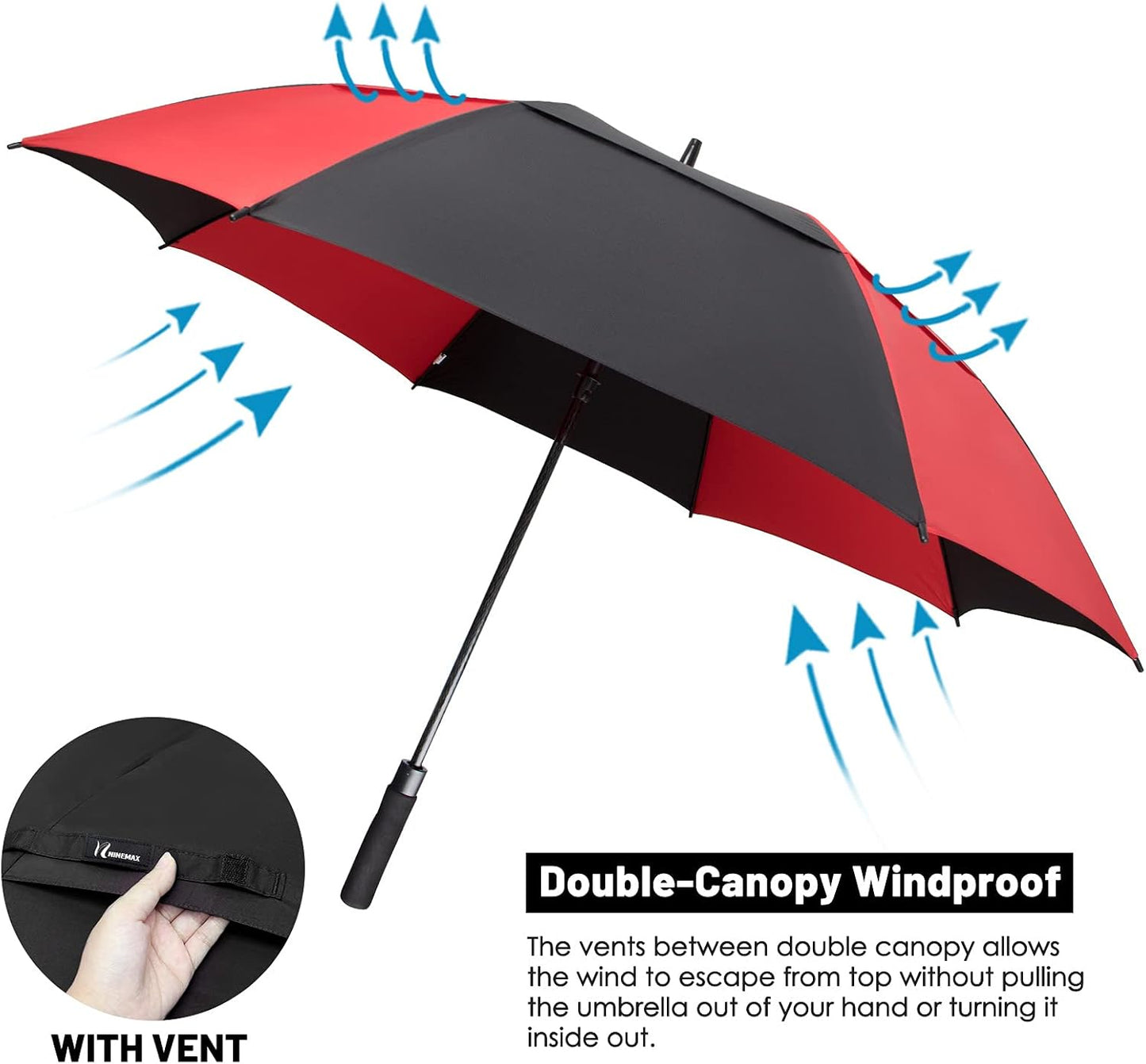 NINEMAX Golf Umbrella 51/54/62/68 Inch Automatic Open, Large Double Canopy Vented Oversize Stick Umbrellas Extra Large Windproof Waterproof for Rain