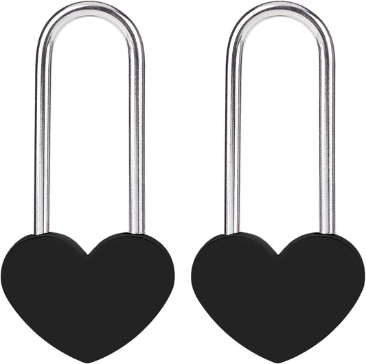 2PC 3.5" 50mm Love Lock Heart Padlock,Black Single Heart Wish Lock for Lovers Wedding,Valentines,Anniversary,Travel, Valentines Day, Bridge(NO Key)