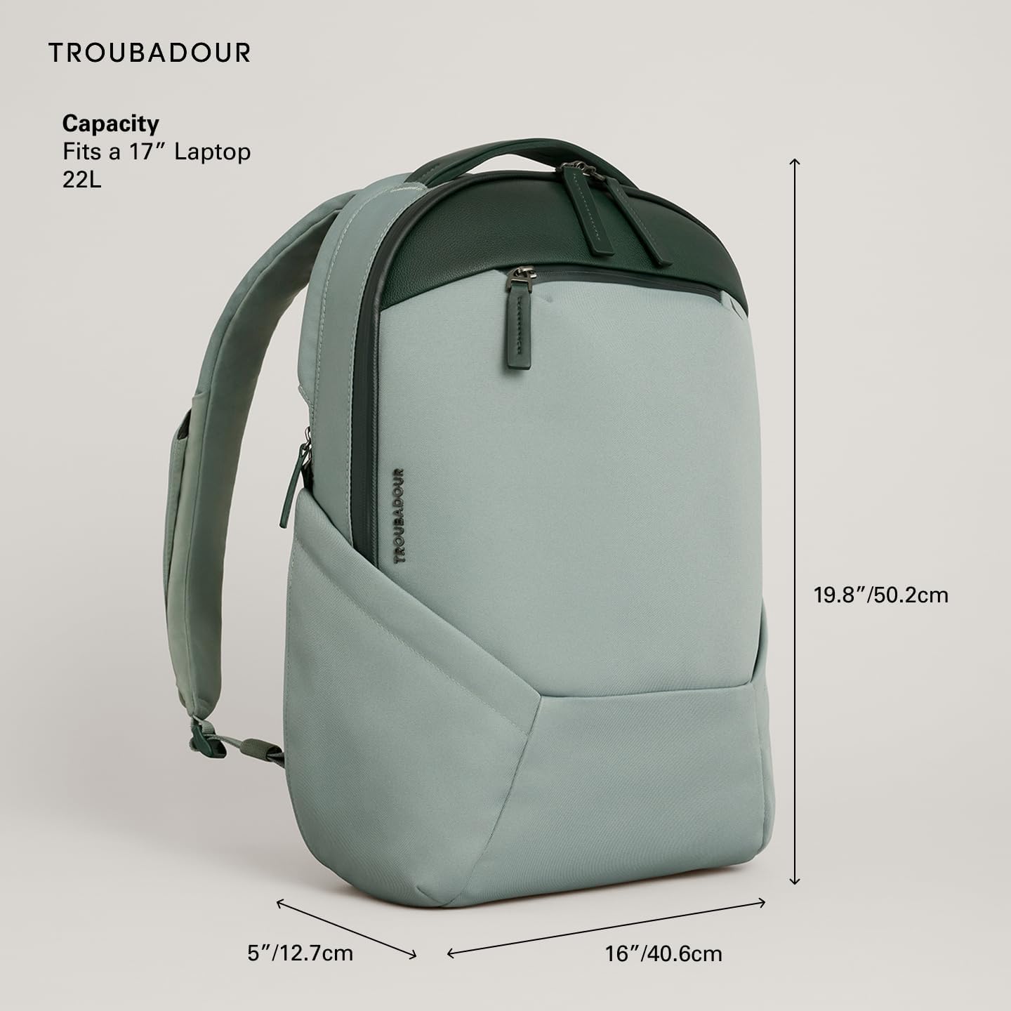 Troubadour Apex 4.0-22L Premium Laptop Backpack - Ergonomic & Water Resistant - Designed for Work and Travel - Green Smoke