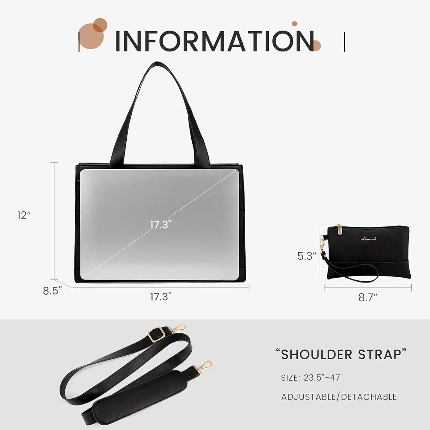 LOVEVOOK Laptop Bag for Women 17.3 Inch Laptop Tote Work Bags Professional Leather Computer Briefcase Waterproof Handbag Shoulder Large Capacity Business Teacher Office Crossbody Purse
