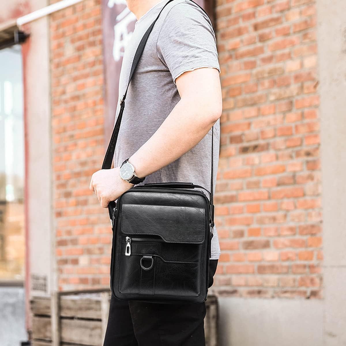 Vintage Genuine Leather Crossbody Bag for Men – Small Shoulder Satchel Handbag for Daily Use