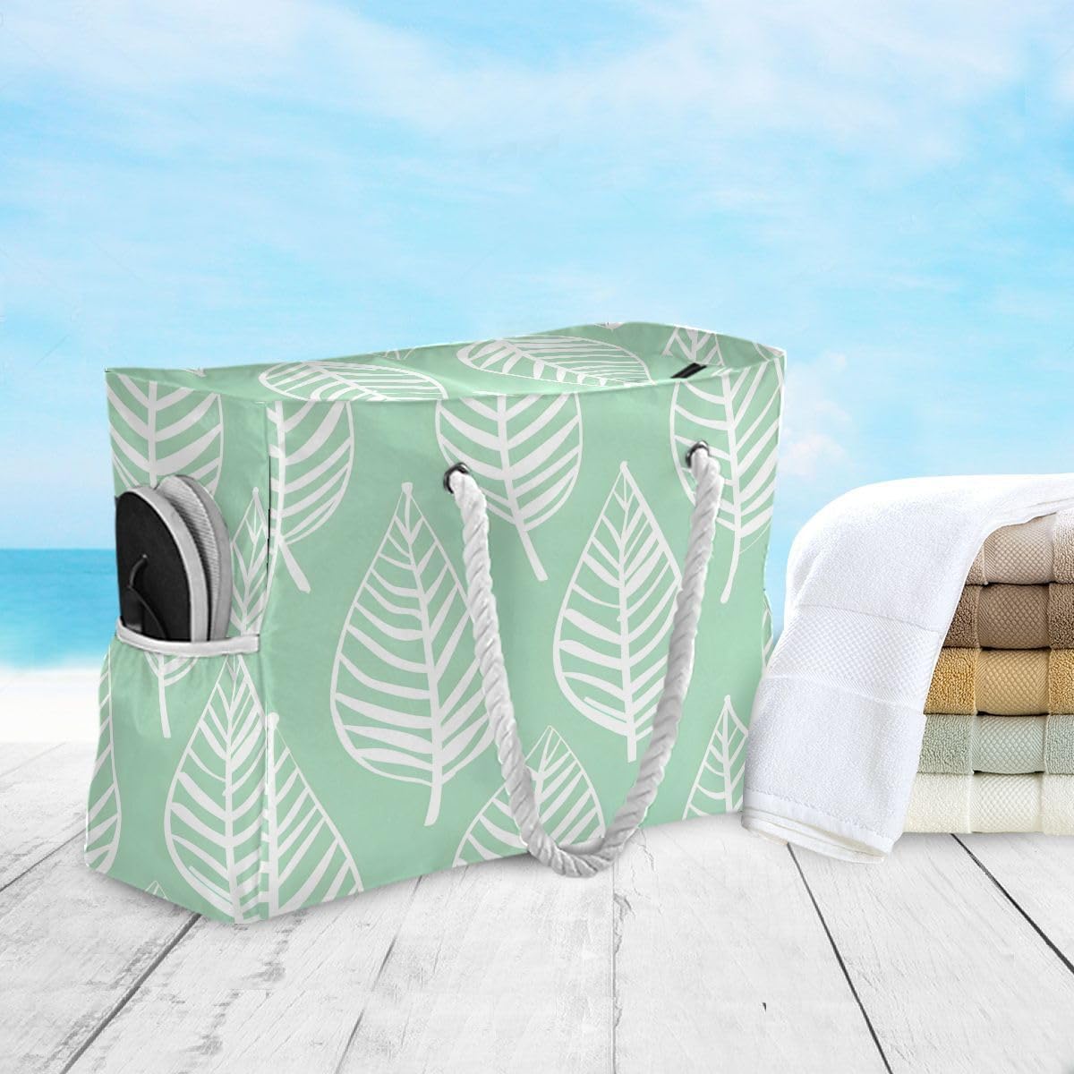 senya Large Beach Bags Totes Canvas Tote Shoulder Bag Soft Wave Water Resistant Bags for Gym Travel Daily Ocean