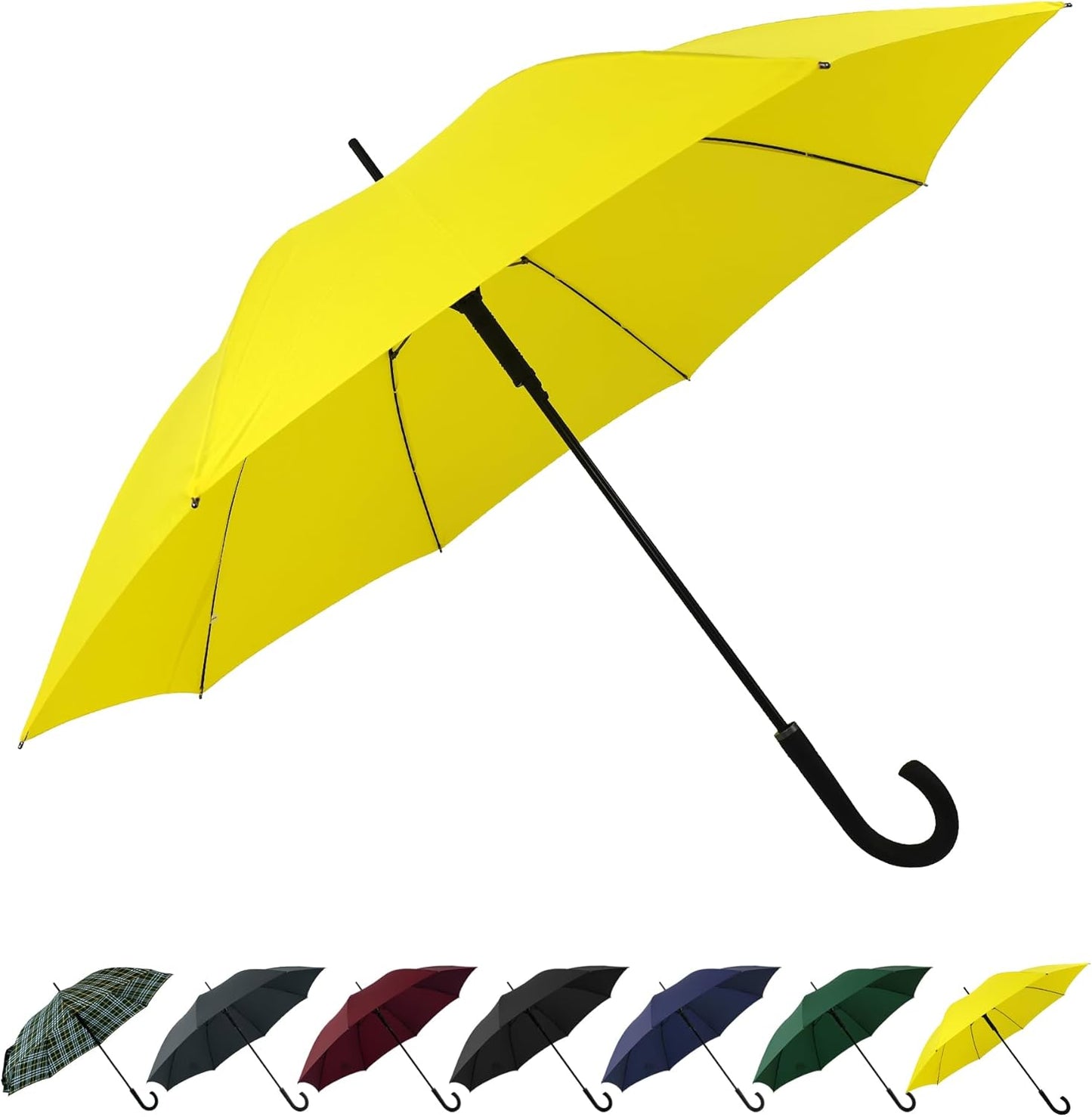 Large Stick Umbrella Windproof Automatic Open 50 Inch Umbrella with Hook Handle,Over Sized J Handle Umbrellas for Men and Women,Windproof Unbreakable Stick Rain Golf Umbrella.
