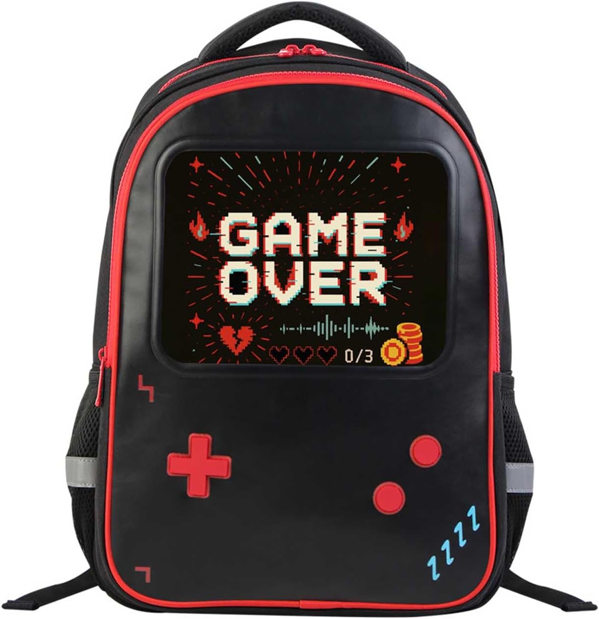 Gamer Backpack for Boys | 17" Game Bookbag with Leather Front Panel | Kids School Bag with 2 Large Compartments, Dual Bottle Pockets | Elementary & Middle School Daypack