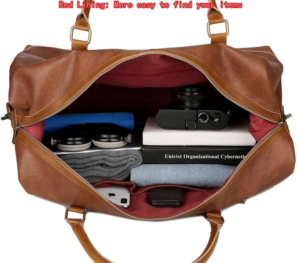 BAOSHA Vegan Leather Travel Duffel Tote Bag Overnight Weekender Bag Oversized for Men and Women HB-14 (Brown)