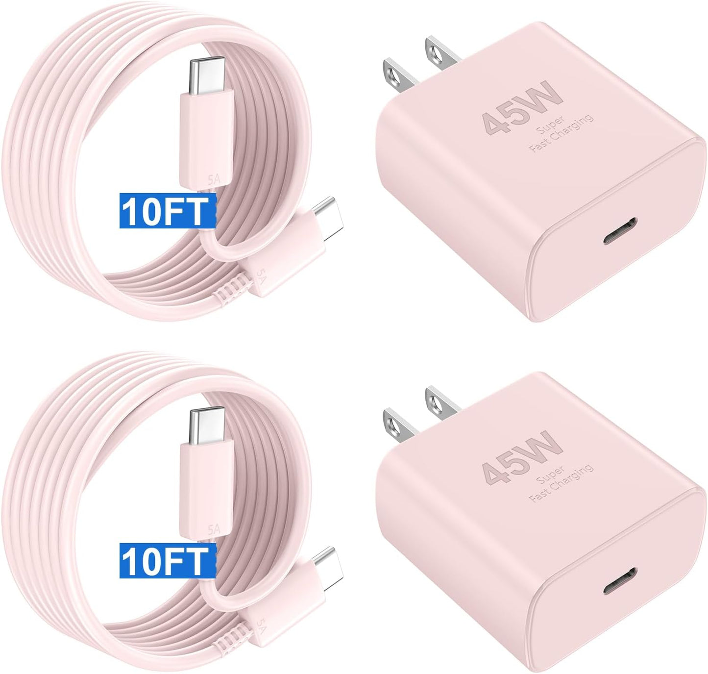 Phone 17 16 Pro Max Charger Fast Charging,45W Phone 17 Charger Type C Chargers USB C Charge Block &10FT Long C Charging Cables Cord for Phone 17/17 Pro/ 17 Pro Max/Air/Phone 16 15 Pro Max,Pink
