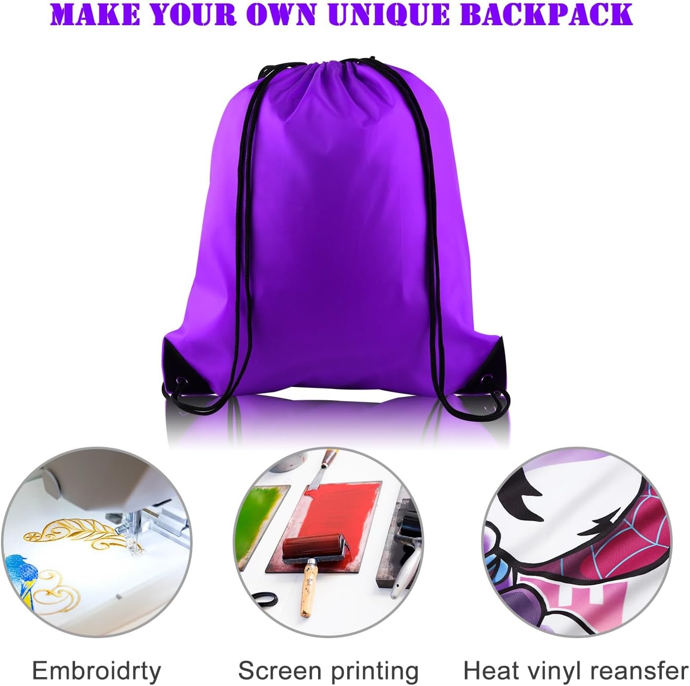 FEPITO 22 Pack Drawstring Bags String Backpack Bulk School Backpacks for Gym Traveling (Purple)
