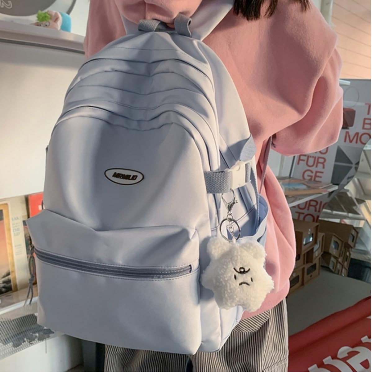 Kawaii Backpack with Cute Accessories Casual Aesthetic Daypack Simple Laptop Bag Waterproof Travel Rucksack for Women (blue)