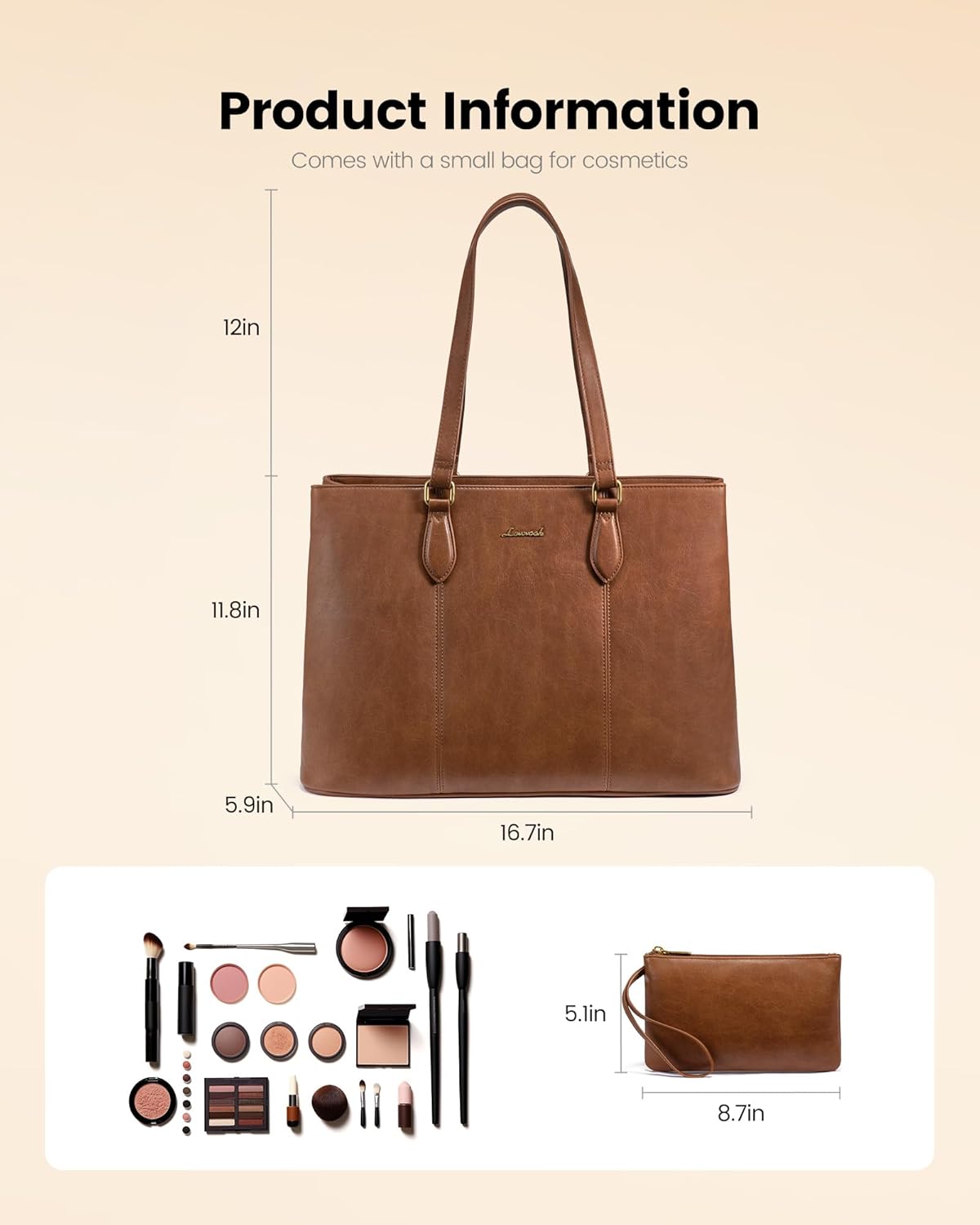 LOVEVOOK Laptop Tote Bag for Women,Work Tote with Wristlet,PU Leather Computer Bag for Teacher,Office, Daily