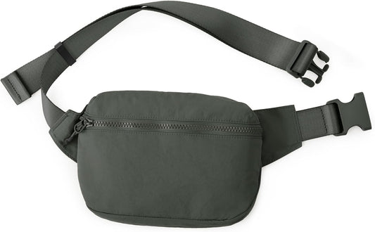 ODODOS 2L Belt Bag for Women Men, Crossbody Fanny Packs with Adjustable Strap Waist Pouch for Workout Hiking Running Travel, Charcoal