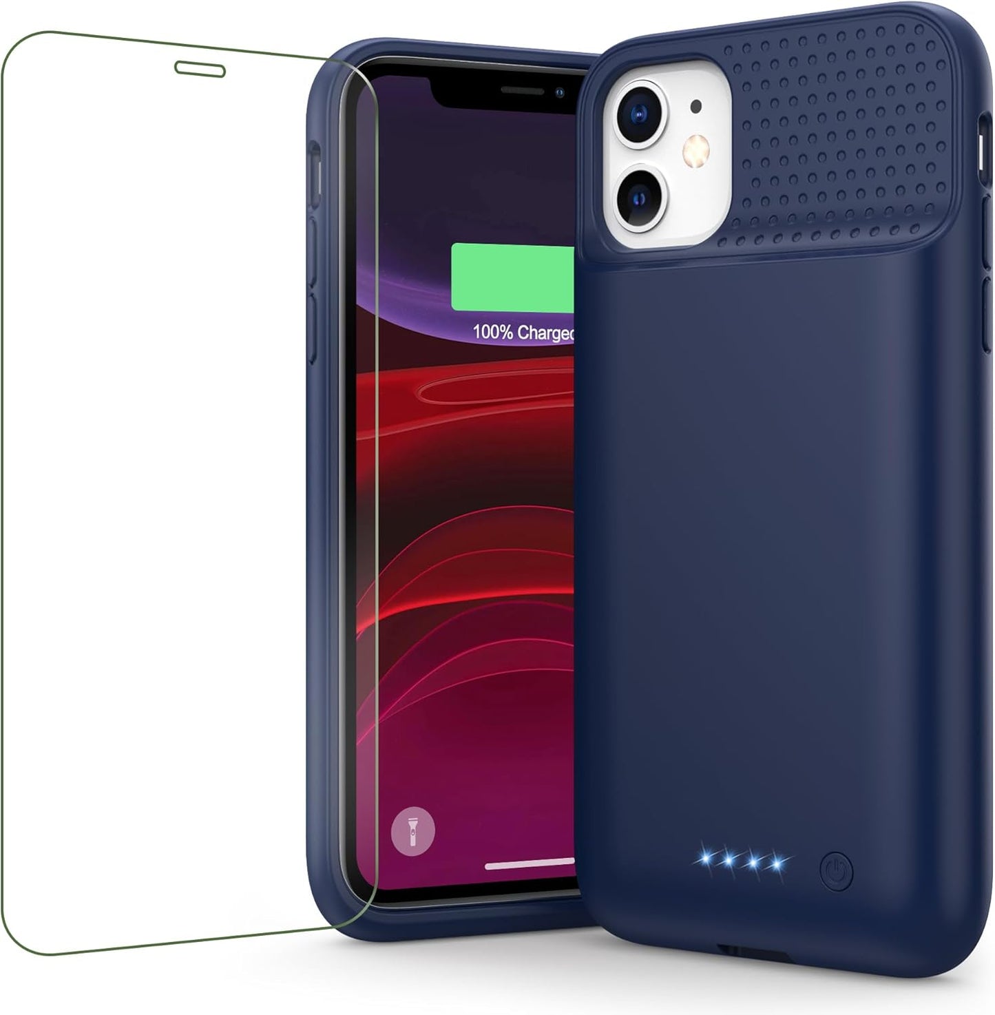 Battery Case for iPhone 11/XR (6.1inch),Upgraded 7500mAh Slim Portable Charger Case Cover,External Battery Pack Charging Case with Tempered-Glass Screen Protector for iPhone 11/iPhone XR (Blue)