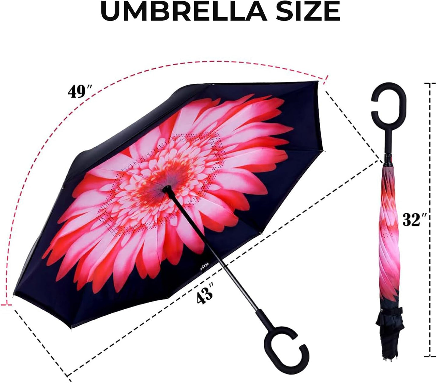 LLanxiry Windproof Inverted Umbrella, Large Reverse Umbrellas for Rain with C-shaped Handle Big Upside Down Inside Out Umbrella for Women & Men