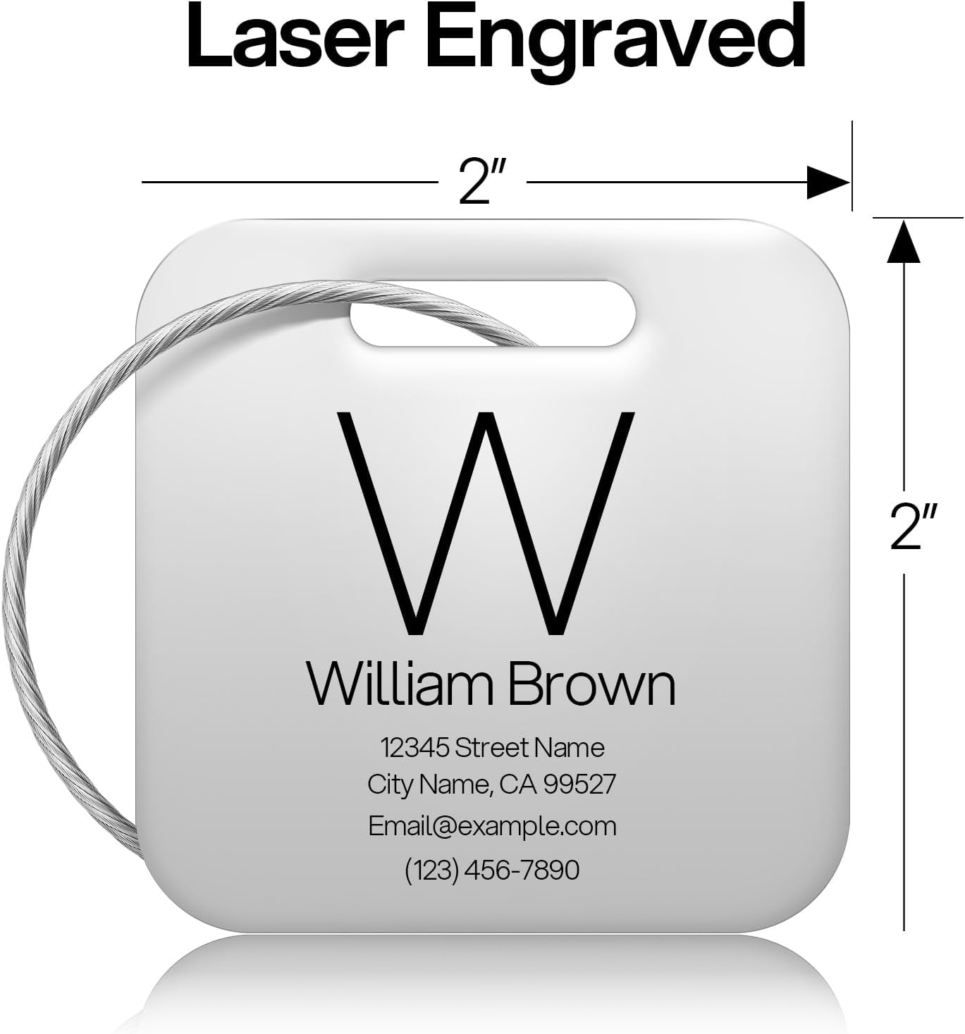 Initial Personalized Luggage Tags for Suitcases - Laser Engraved Stainless Steel Custom Name ID Tag for Backpack and Bag Kids, Women - Metal Baggage Tags Travel Essentials Accessories(Square-Silver)
