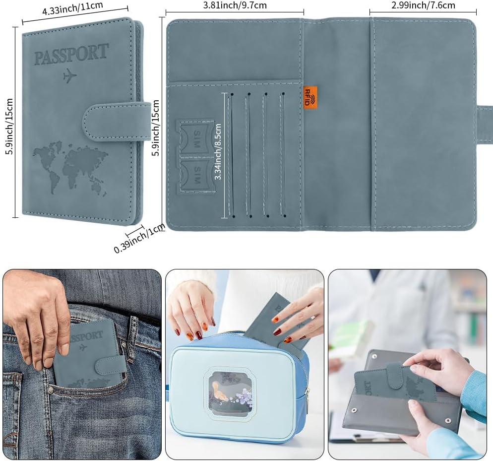 Passport Holder for Travel, Passport Cover Wallet, Premium PU Leather Passport Book Card Holder