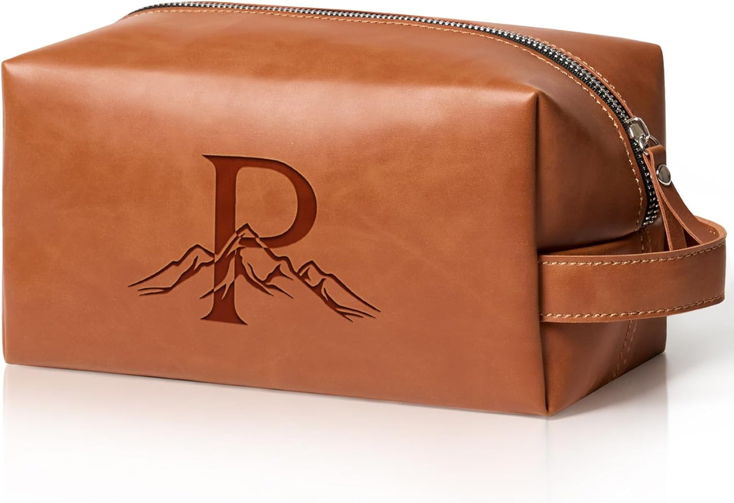 Personalized Gifts Travel Toiletry Bag for Men Engraved Initial PU Leather Waterproof Shaving Bag